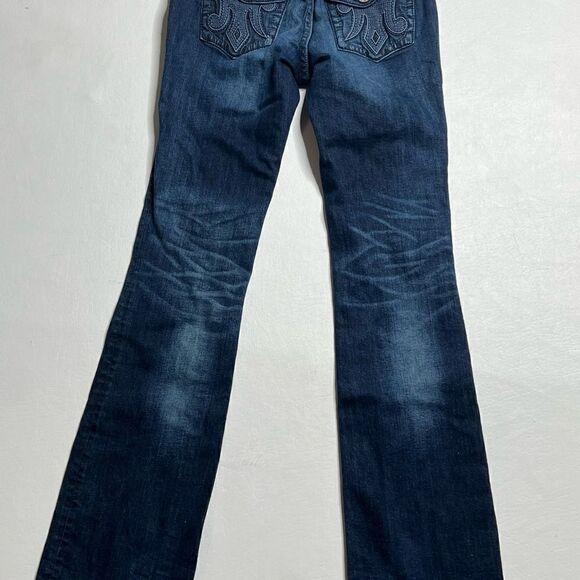 MEK | Dark Slight Factory Distressed Yokohama Slim Bootcut Jeans. 34 in Inseam - Picture 5 of 6